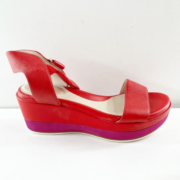 Cole Haan Grand Ambition Platform Chunky Wedge Heel Sandals Red Purple 8 - Picture 3 of 9